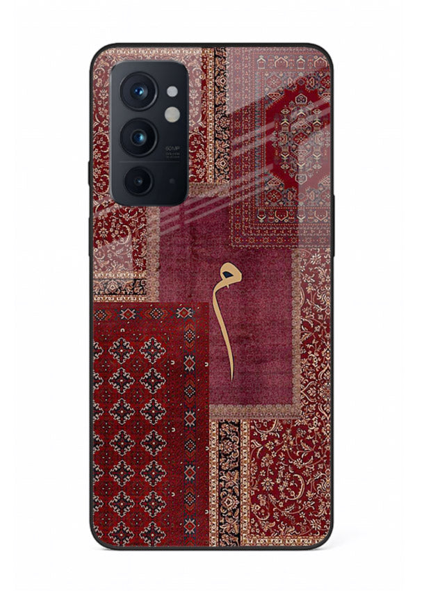 Red tapestry patchwork artwork printed on glossy tempered glass OnePlus 9RT back cover