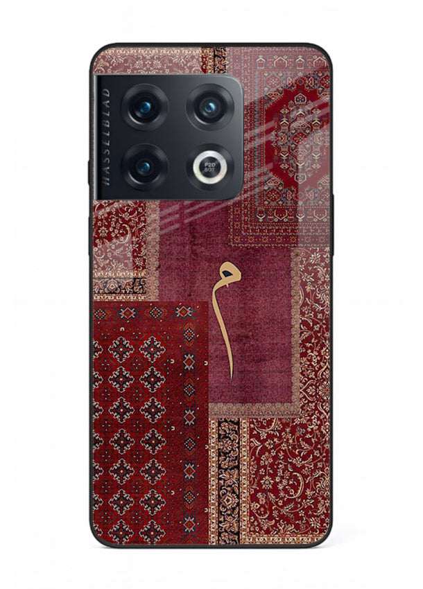 Red tapestry patchwork artwork printed on glossy tempered glass OnePlus 10 Pro back cover