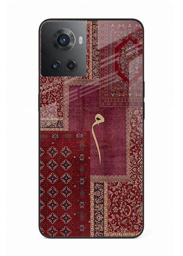 Red tapestry patchwork artwork printed on glossy tempered glass OnePlus 10R back cover
