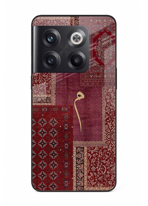 Red tapestry patchwork artwork printed on glossy tempered glass OnePlus 10T back cover