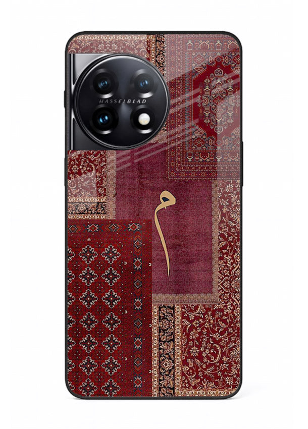 Red tapestry patchwork artwork printed on glossy tempered glass OnePlus 11R back cover