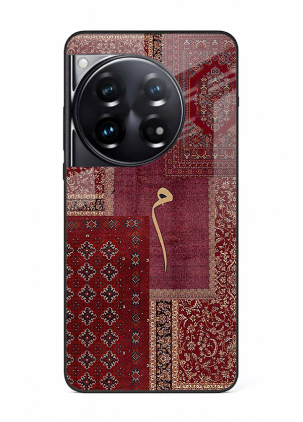 Red tapestry patchwork artwork printed on glossy tempered glass OnePlus 12 back cover