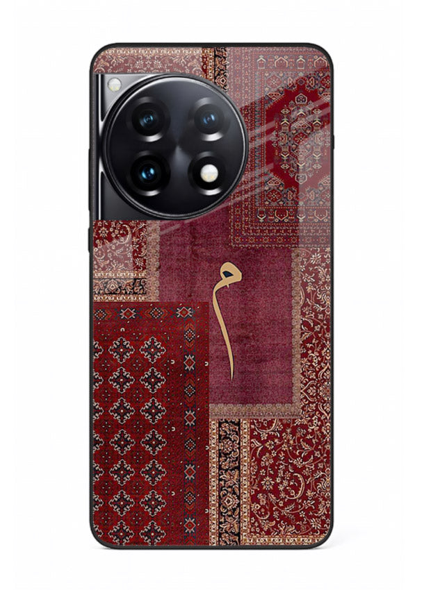 Red tapestry patchwork artwork printed on glossy tempered glass OnePlus 12R back cover