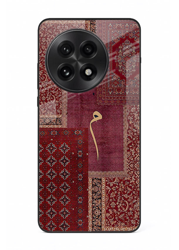 Red tapestry patchwork artwork printed on glossy tempered glass OnePlus 13R back cover