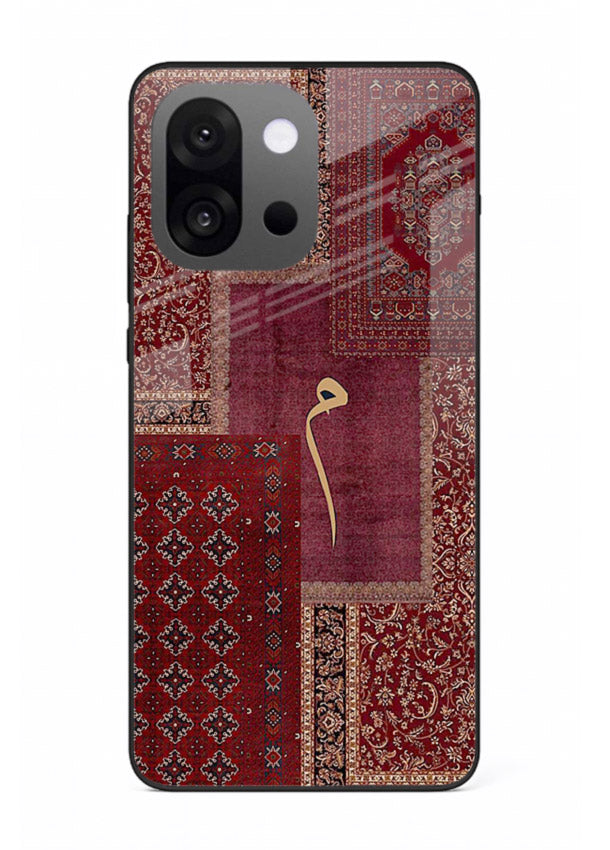 Red tapestry patchwork artwork printed on glossy tempered glass OnePlus 13s back cover