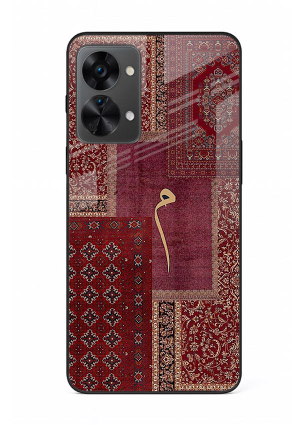 Red tapestry patchwork artwork printed on glossy tempered glass OnePlus Nord 2T back cover