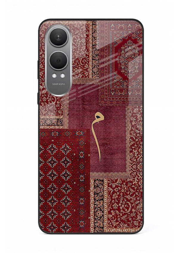 Red tapestry patchwork artwork printed on glossy tempered glass OnePlus Nord CE4 Lite back cover