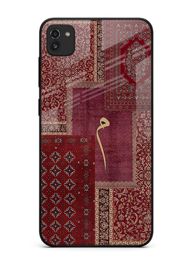 Red tapestry patchwork artwork printed on glossy tempered glass Samsung A03 back cover