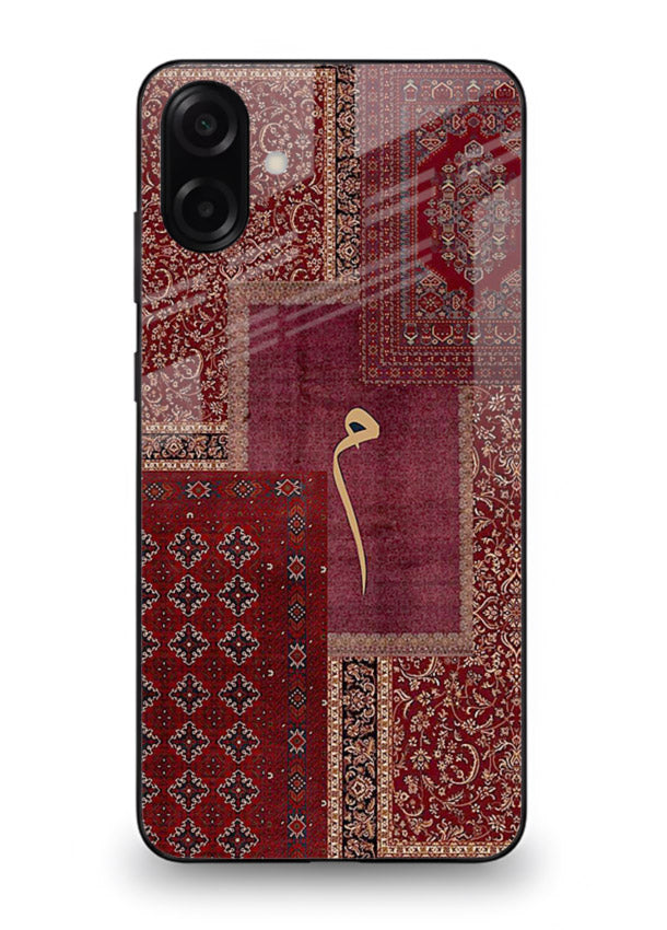 Red tapestry patchwork artwork printed on glossy tempered glass Samsung M13 5G back cover