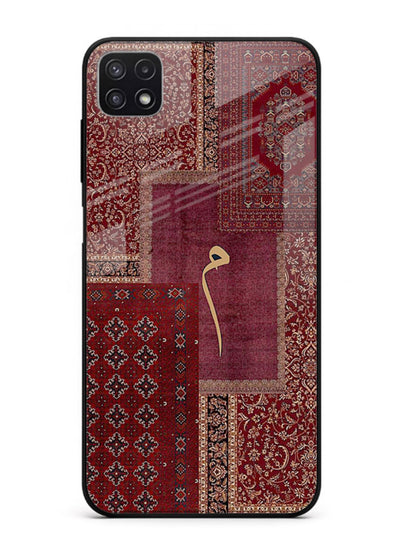 Red tapestry patchwork artwork printed on glossy tempered glass Samsung A22 5G back cover