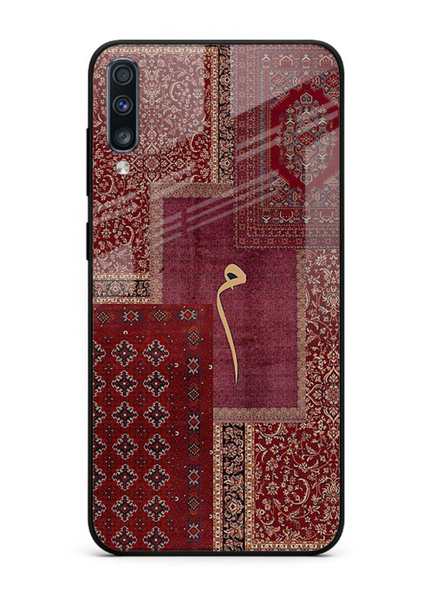 Red tapestry patchwork artwork printed on glossy tempered glass Samsung A70 back cover