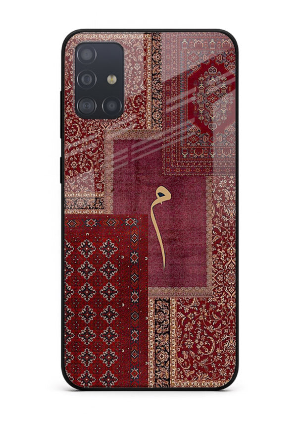 Red tapestry patchwork artwork printed on glossy tempered glass Samsung A71 back cover