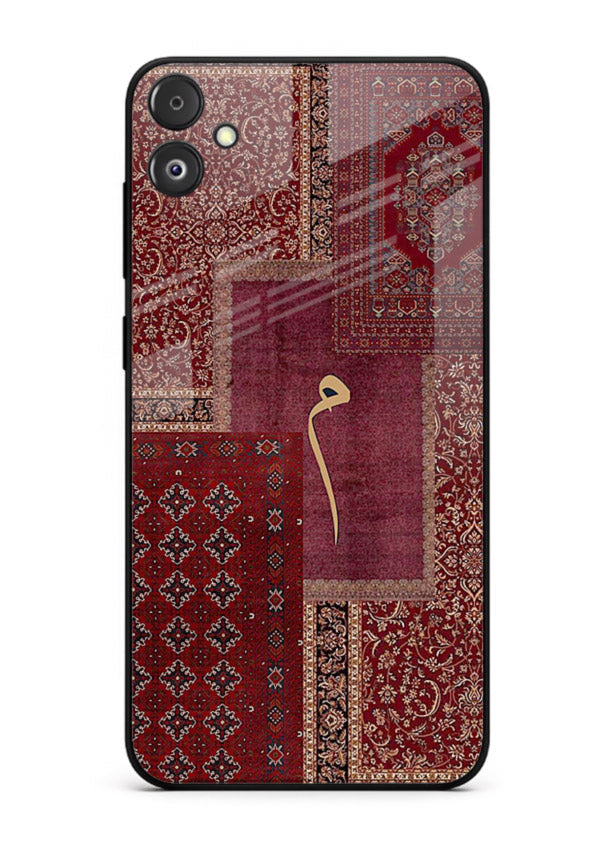 Red tapestry patchwork artwork printed on glossy tempered glass Samsung F14 5G back cover
