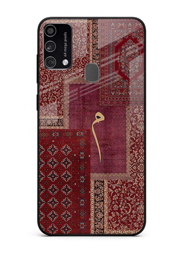 Red tapestry patchwork artwork printed on glossy tempered glass Samsung F41 back cover