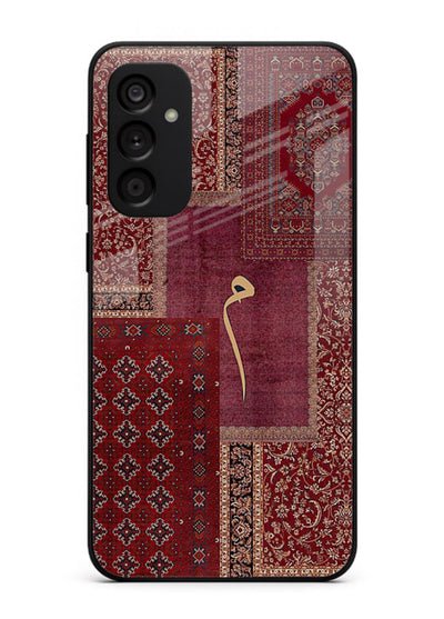 Red tapestry patchwork artwork printed on glossy tempered glass Samsung M13 4G back cover