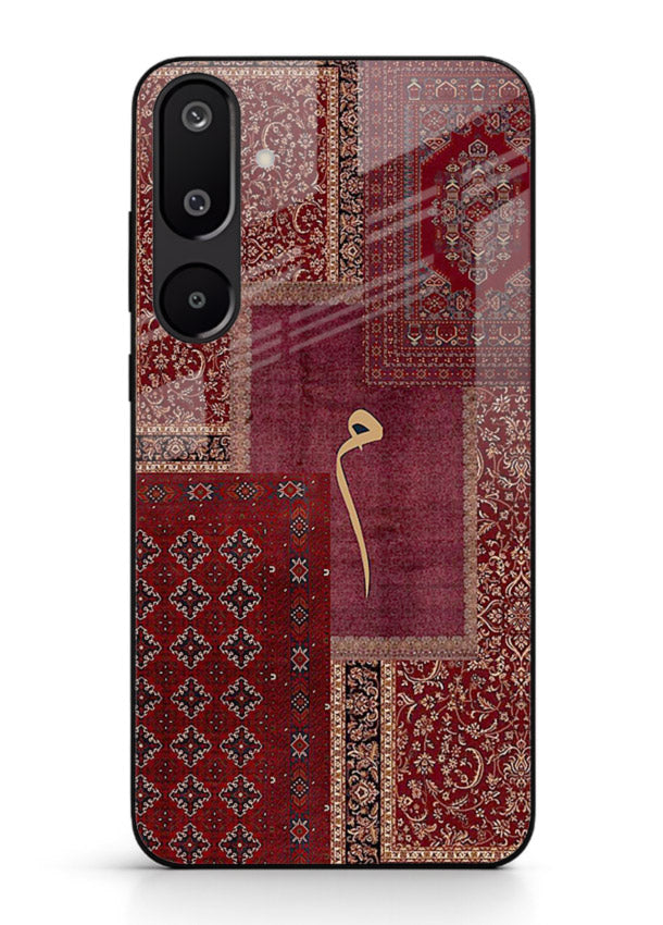 Red tapestry patchwork artwork printed on glossy tempered glass Samsung F16 5G back cover
