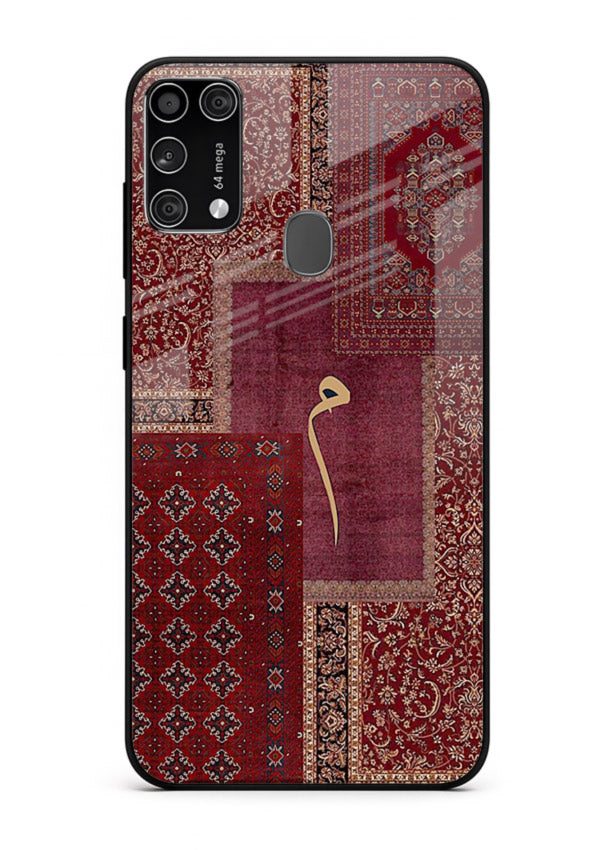 Red tapestry patchwork artwork printed on glossy tempered glass Samsung M31 Prime back cover
