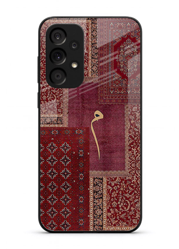 Red tapestry patchwork artwork printed on glossy tempered glass Samsung A23 5G back cover