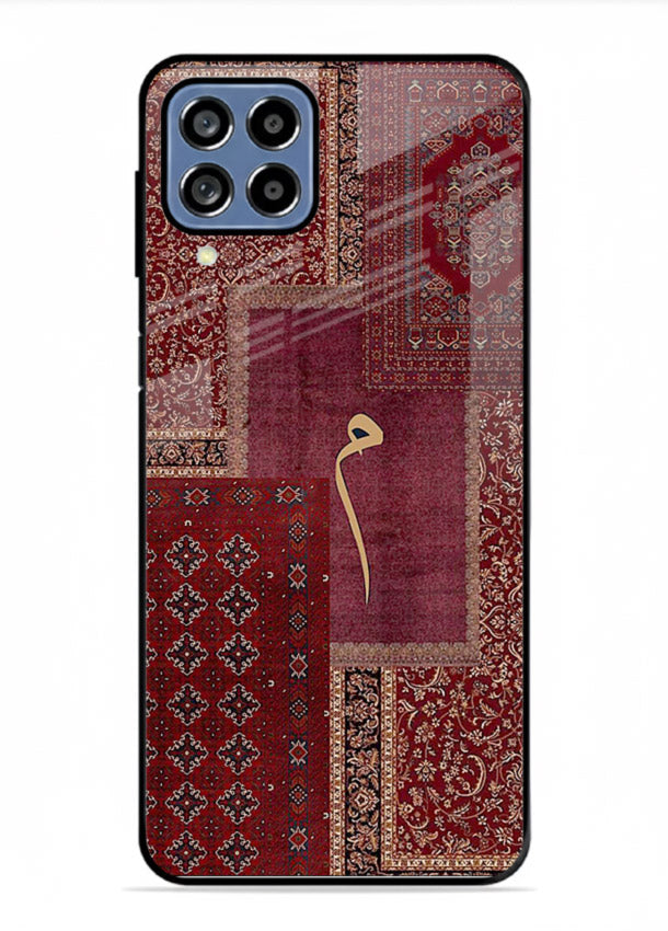 Red tapestry patchwork artwork printed on glossy tempered glass Samsung M33 5G back cover