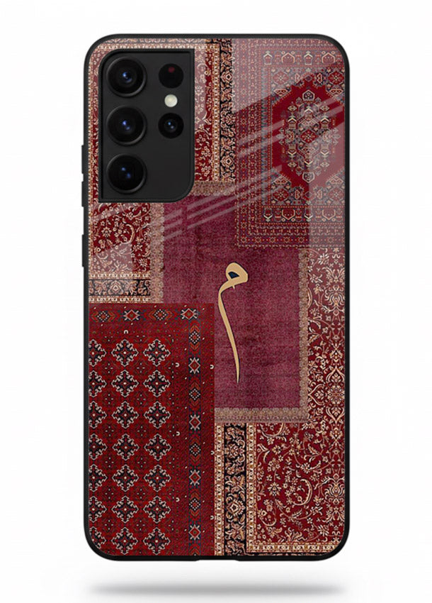 Red tapestry patchwork artwork printed on glossy tempered glass Samsung S21 Ultra back cover