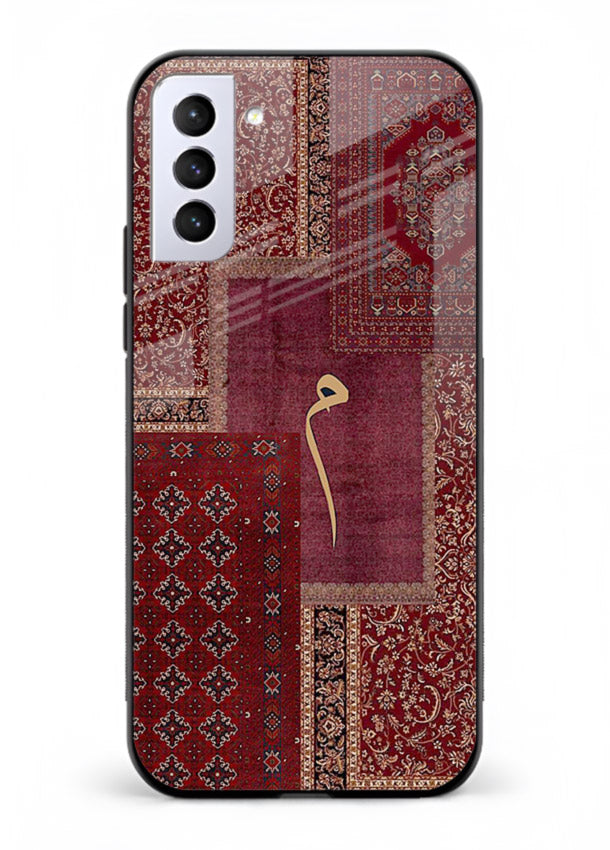 Red tapestry patchwork artwork printed on glossy tempered glass Samsung S21 FE back cover
