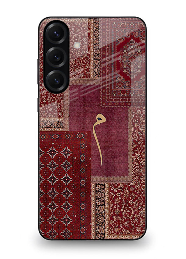 Red tapestry patchwork artwork printed on glossy tempered glass Samsung S23 FE back cover