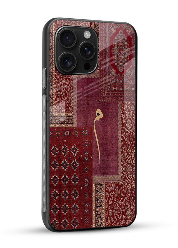 Red tapestry patchwork artwork printed on glossy tempered glass mobile cover - 2
