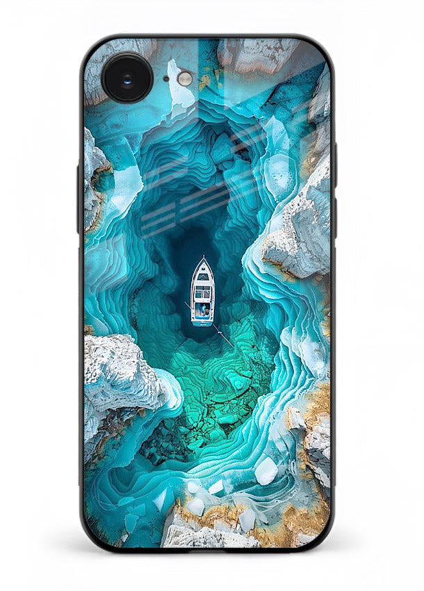 Crystal Cave Lake glowing crystal cave artwork iphone 16e glass back cover
