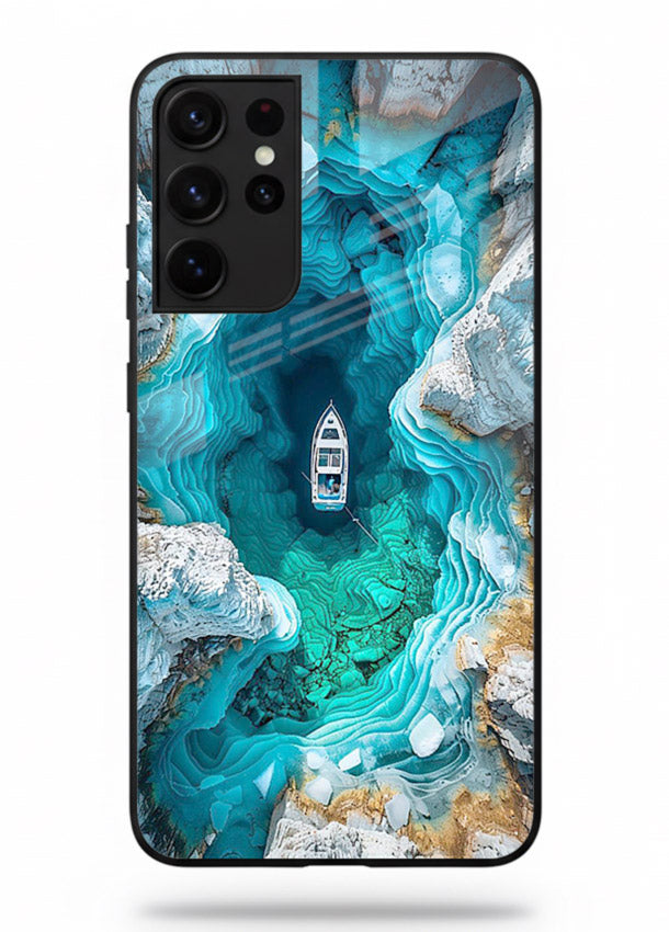 Crystal Cave Lake glowing crystal cave artwork Samsung S21 Ultra glass back cover