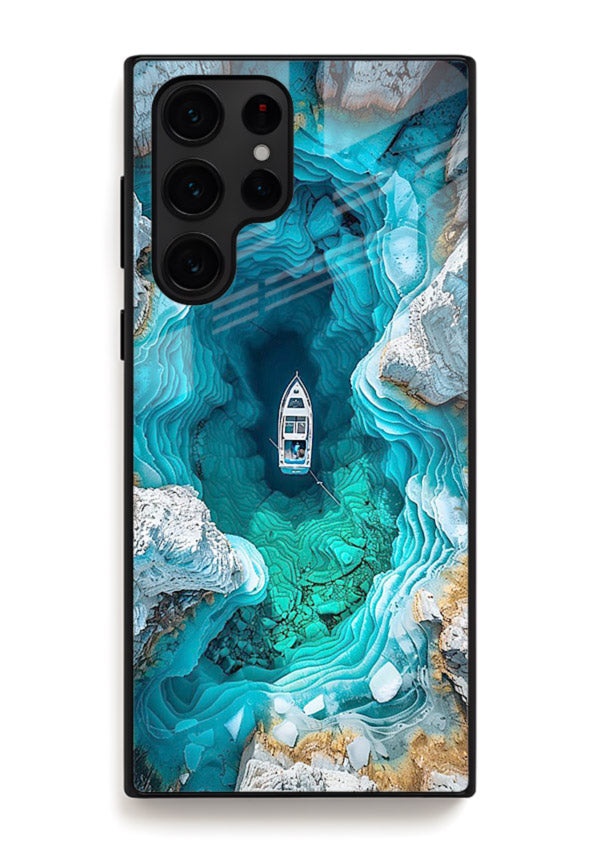 Crystal Cave Lake glowing crystal cave artwork Samsung S25 Ultra glass back cover