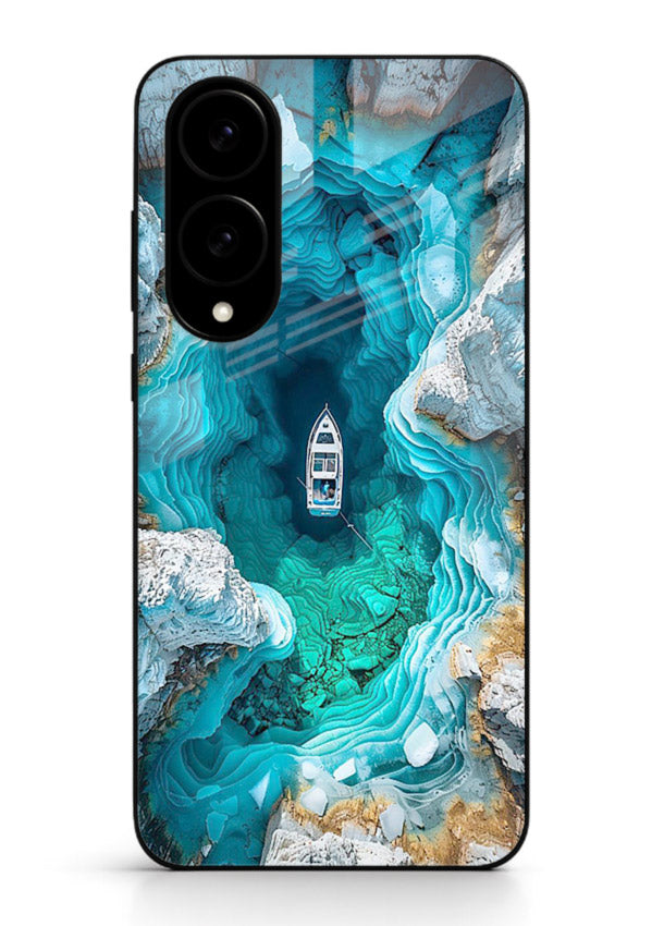 Crystal Cave Lake glowing crystal cave artwork Samsung S25 Edge glass back cover