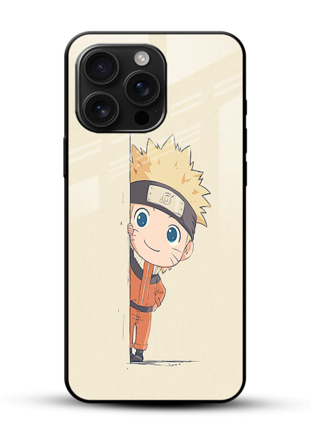 cute baby naruto chibi anime art glossy vibrant premium glass cover adorable character case - Angle Front