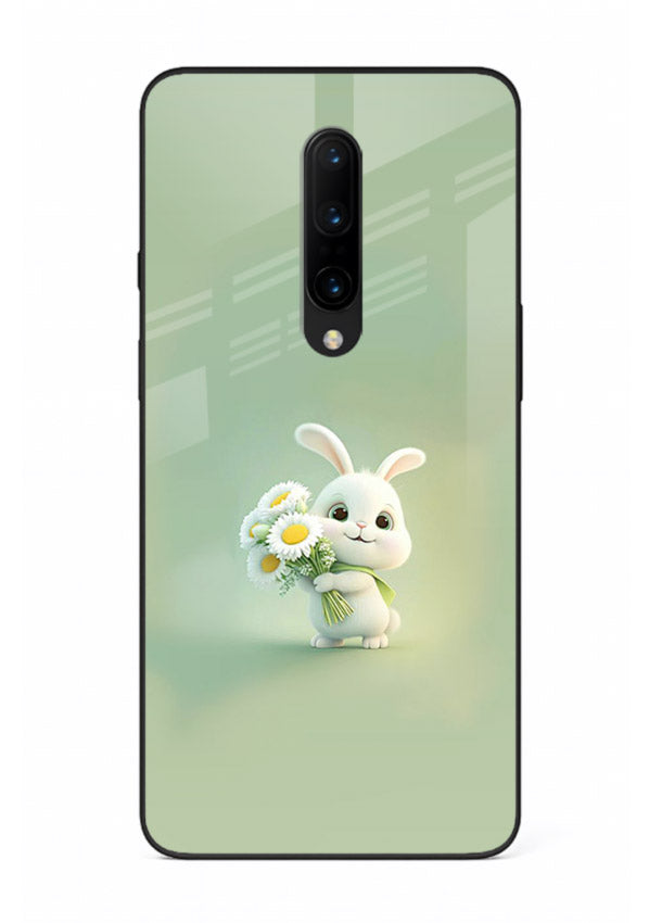 Pastel bunny artwork on OnePlus 7 Pro glass back cover with playful soft floral details.