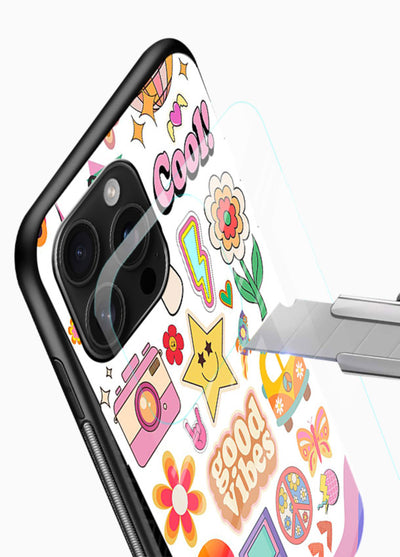 Cute Doodle Collage playful doodle pattern glossy vibrant premium glass back cover - Angle Blade