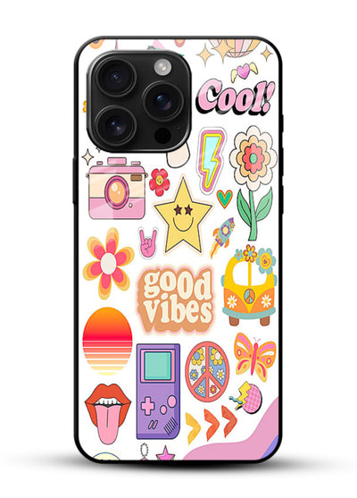 Cute Doodle Collage playful doodle pattern glossy vibrant premium glass back cover - Angle Front