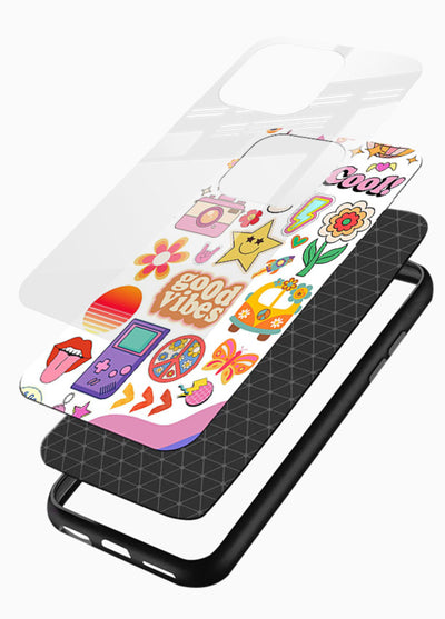 Cute Doodle Collage playful doodle pattern glossy vibrant premium glass back cover - Angle Layers