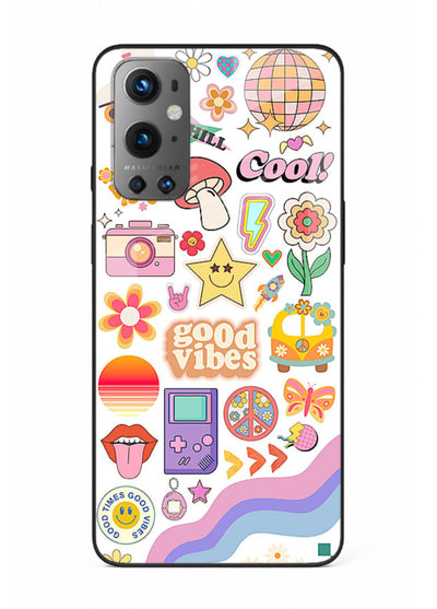 Cute Doodle Collage playful doodle pattern OnePlus 9 glass back cover