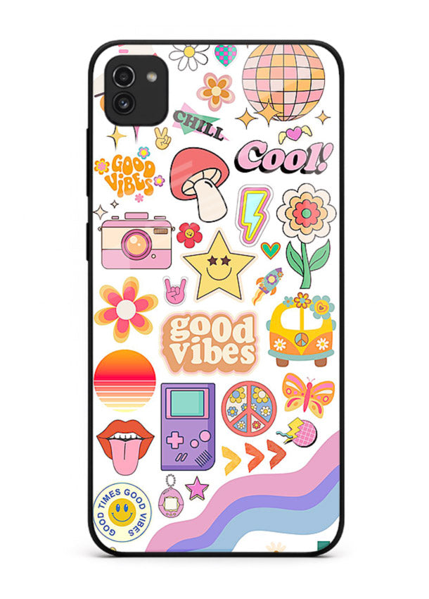 Cute Doodle Collage playful doodle pattern Samsung A03 glass back cover