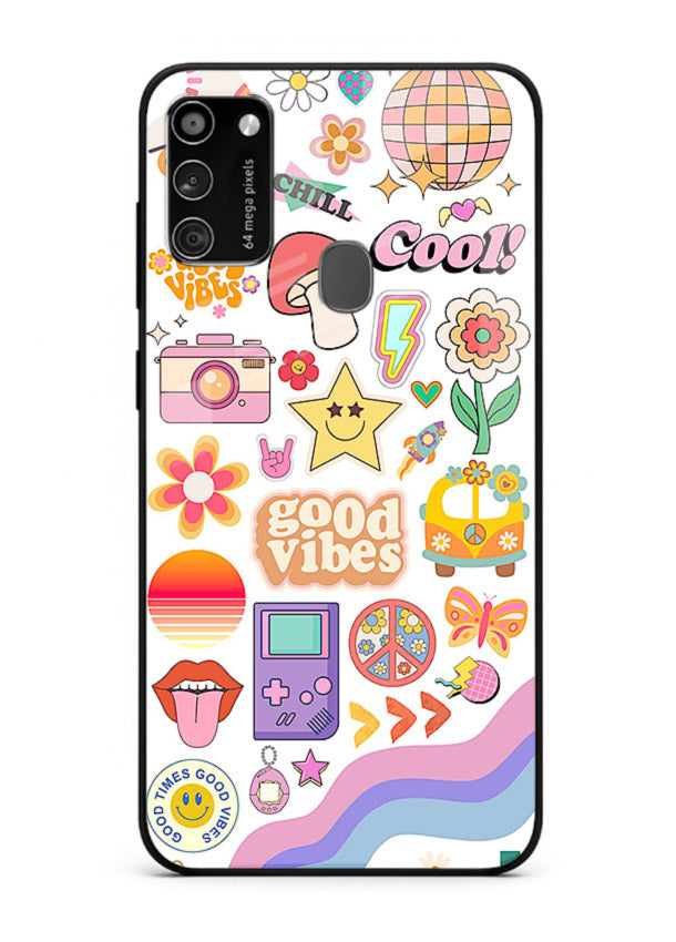 Cute Doodle Collage playful doodle pattern Samsung M30s glass back cover