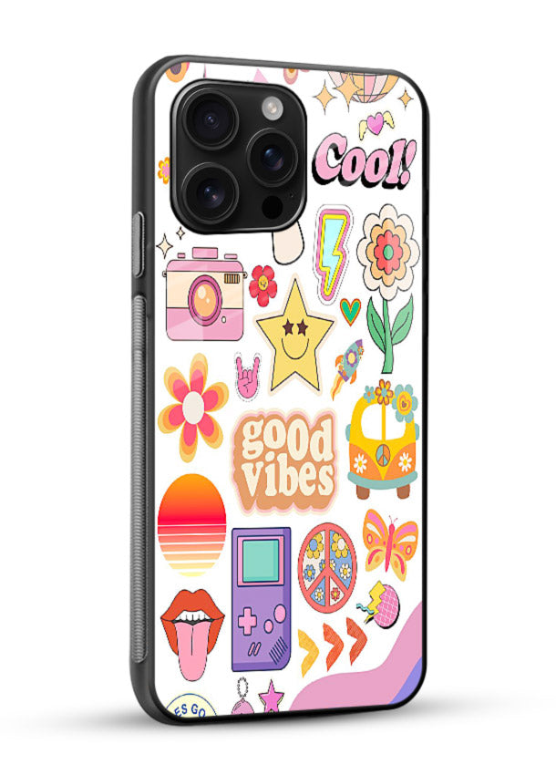 Cute Doodle Collage playful doodle pattern glossy vibrant premium glass back cover - Angle Side