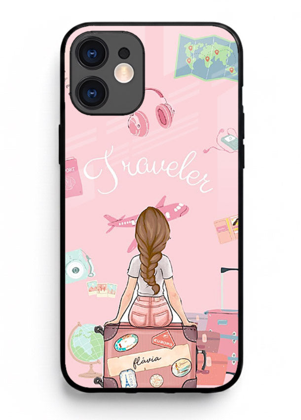 Cute Traveler Illustration pastel artwork iphone 12 mini glass back cover