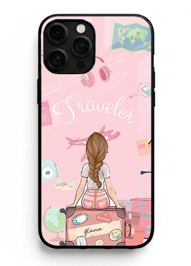Cute Traveler Illustration pastel artwork iphone 14 pro max glass back cover