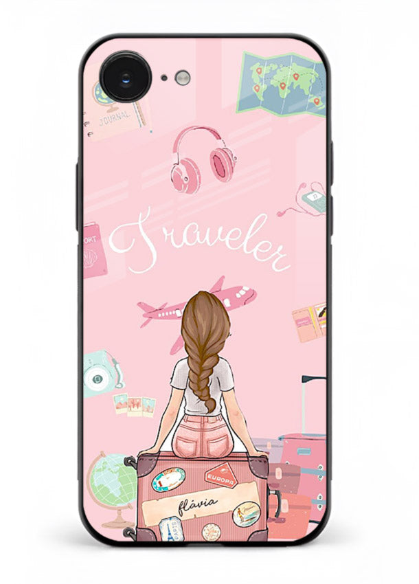 Cute Traveler Illustration pastel artwork iphone 16e glass back cover