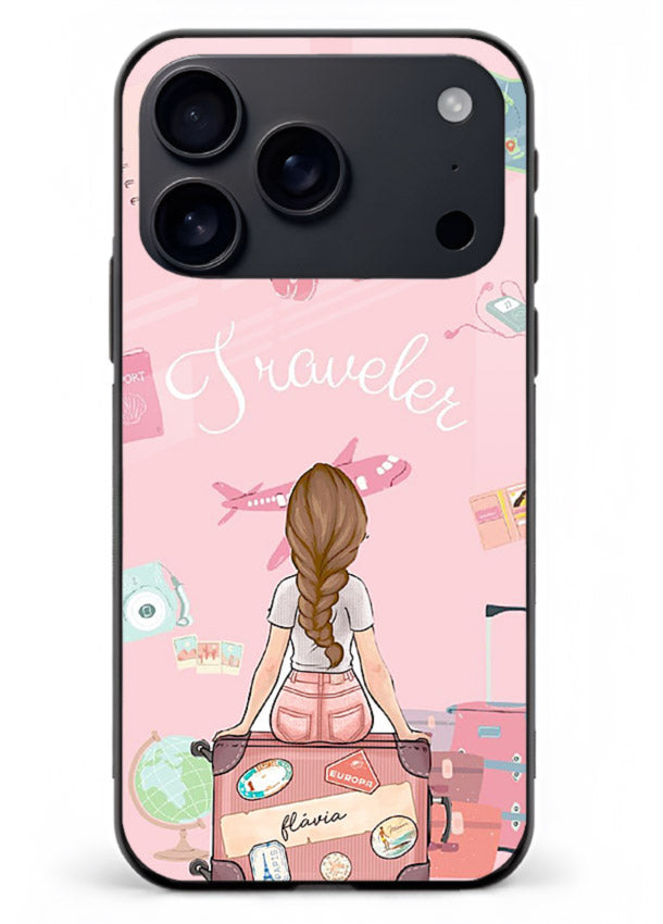 Cute Traveler Illustration pastel artwork iphone 17 pro max glass back cover