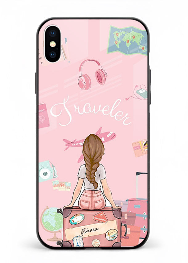 Cute Traveler Illustration pastel artwork iphone xs max glass back cover