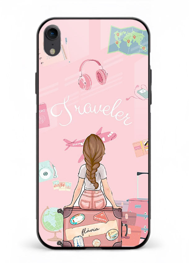 Cute Traveler Illustration pastel artwork iphone xr glass back cover