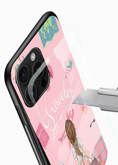 Cute Traveler Illustration pastel artwork glossy vibrant premium glass back cover - Angle Blade