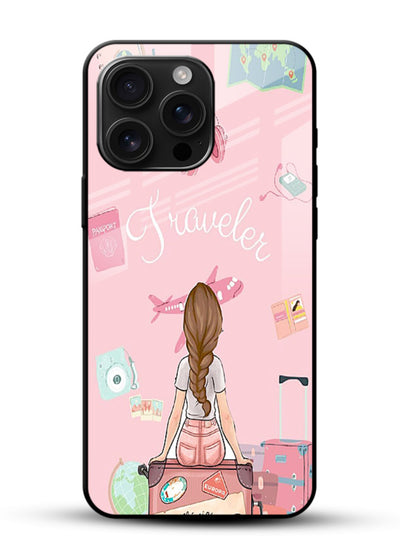 Cute Traveler Illustration pastel artwork glossy vibrant premium glass back cover - Angle Front