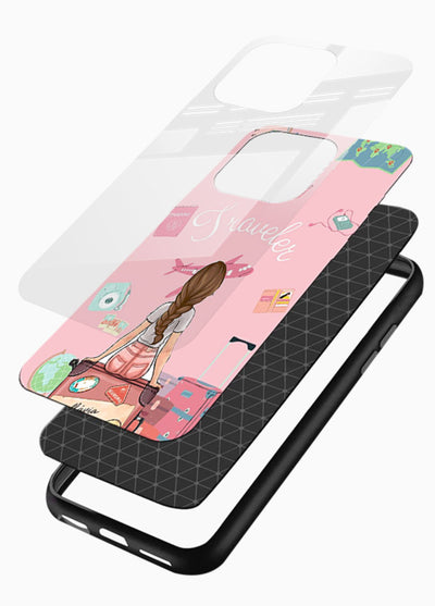 Cute Traveler Illustration pastel artwork glossy vibrant premium glass back cover - Angle Layers
