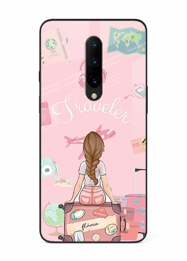 Cute Traveler Illustration pastel artwork OnePlus 7 Pro glass back cover
